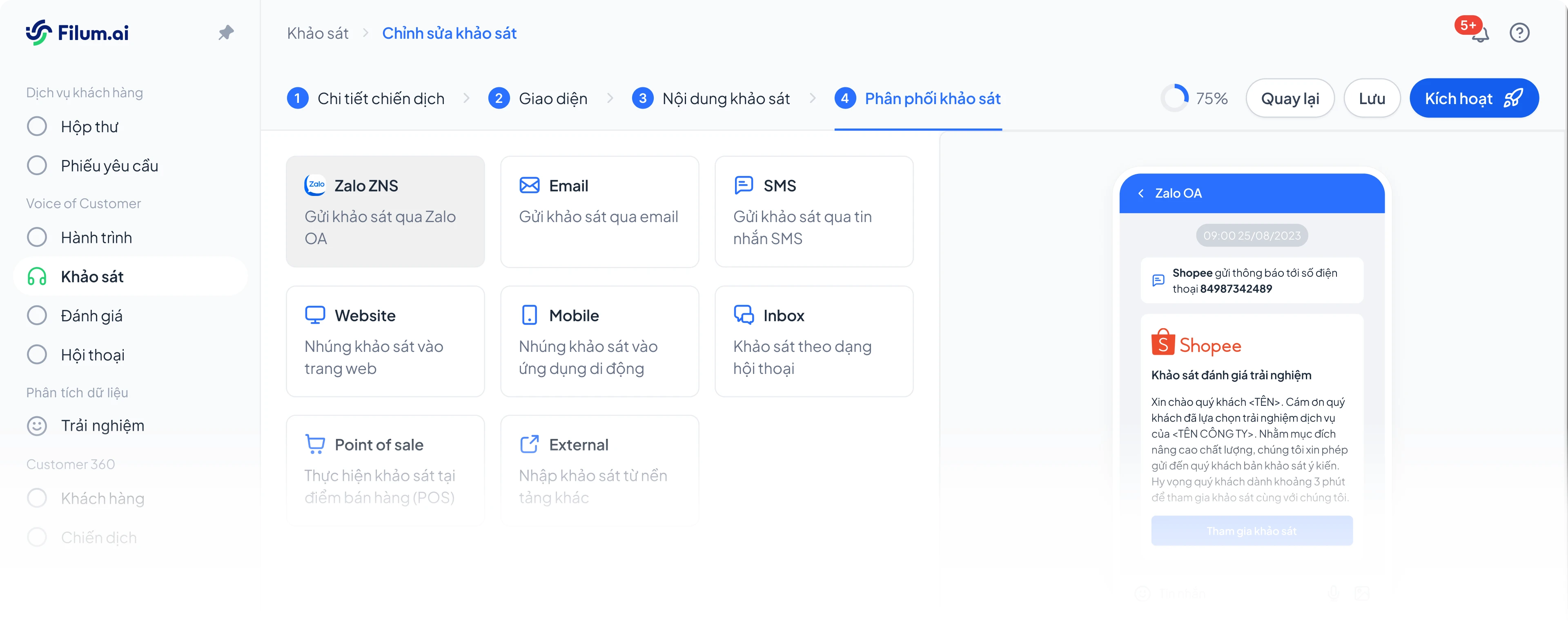 Tạo và thiết lập Survey thông minh