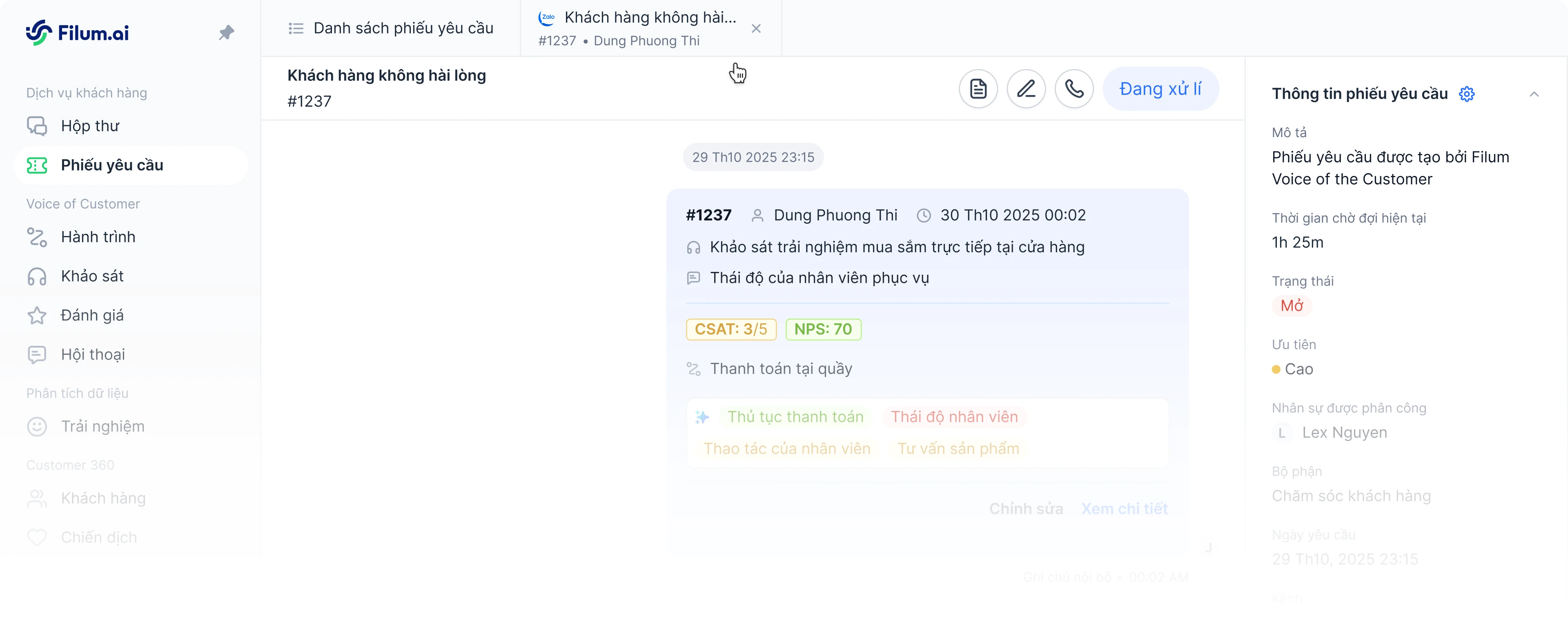 Tạo ticket tức thì với feedback chưa tốt