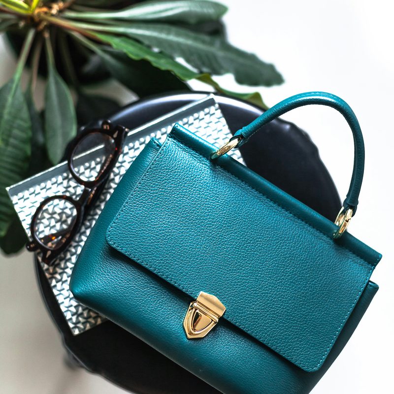 Teal leather handbag
